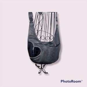 Brighton Black Leather Crossbody with Silver Studs Heart in Croco Leather